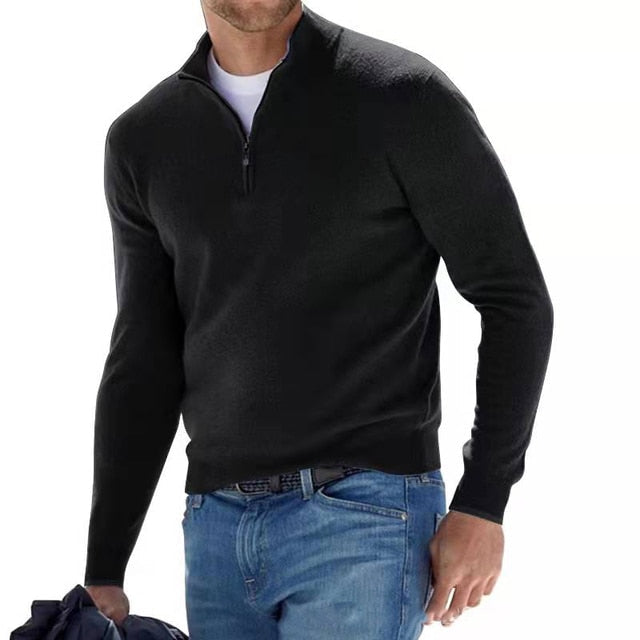 Amawinc Pull En Laine Pour Homme À Col Zippé Coupe Regular Manches Côtelées Et Ourlet Côtelé