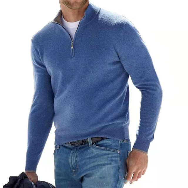 Amawinc Pull En Laine Pour Homme À Col Zippé Coupe Regular Manches Côtelées Et Ourlet Côtelé