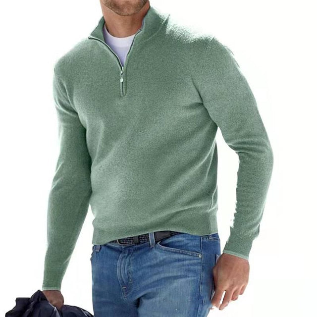 Amawinc Pull En Laine Pour Homme À Col Zippé Coupe Regular Manches Côtelées Et Ourlet Côtelé