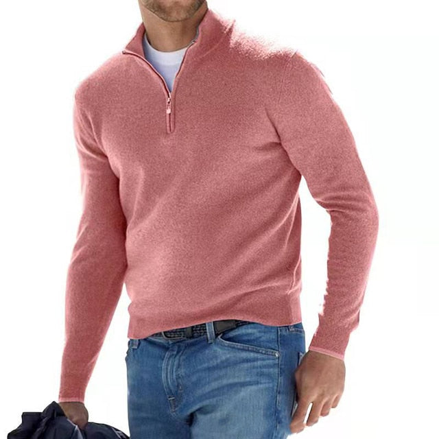Amawinc Pull En Laine Pour Homme À Col Zippé Coupe Regular Manches Côtelées Et Ourlet Côtelé