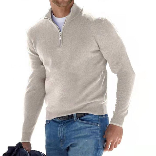 Amawinc Pull En Laine Pour Homme À Col Zippé Coupe Regular Manches Côtelées Et Ourlet Côtelé