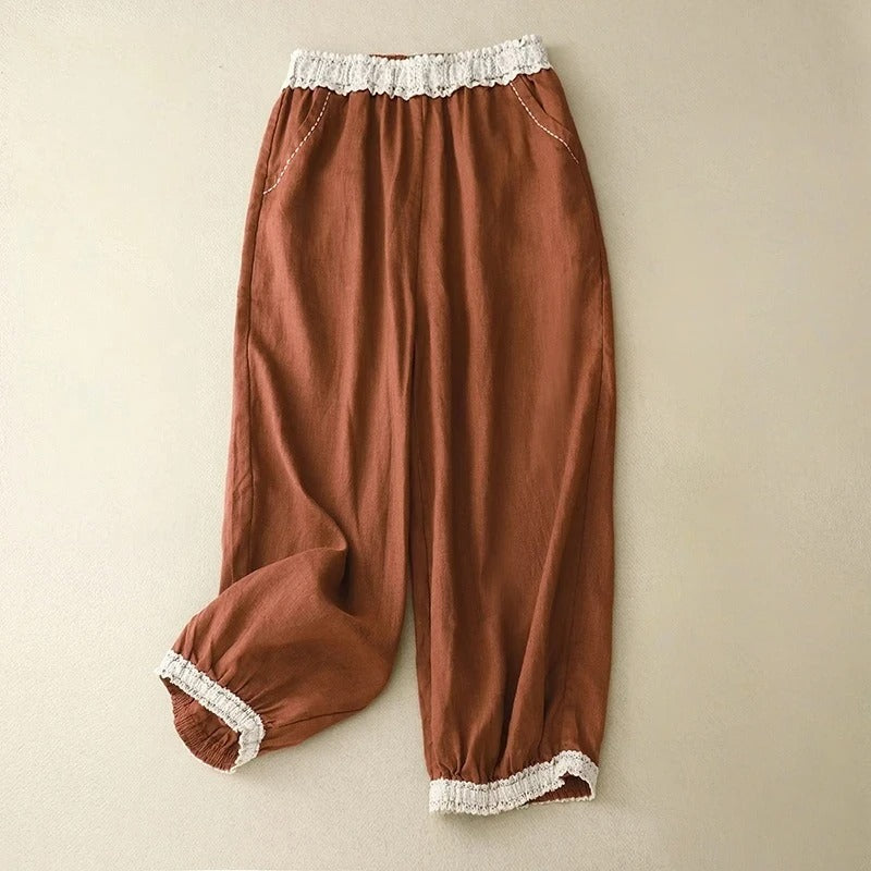 Pantalon Noa Lin Mélangé À Ourlets En Dentelle Pour Style Décontracté Chic Amawinc Confortable