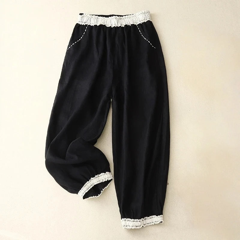 Pantalon Noa Lin Mélangé À Ourlets En Dentelle Pour Style Décontracté Chic Amawinc Confortable