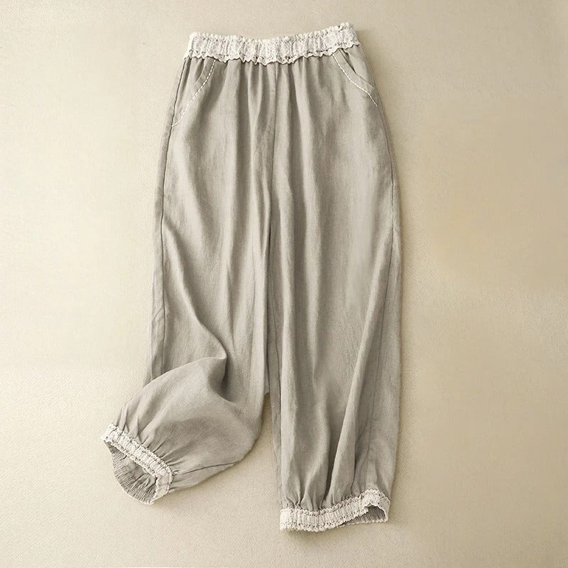 Pantalon Noa Lin Mélangé À Ourlets En Dentelle Pour Style Décontracté Chic Amawinc Confortable