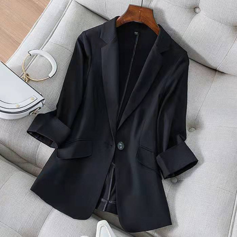 Noelle Blazer Manches Roulées En Lin Mélangé Léger Revers À Entaille Fermeture Bouton Unique Pour Été