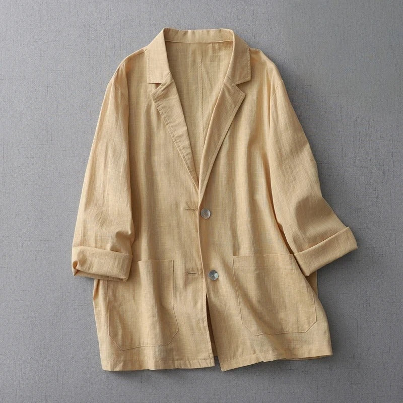 Veste Decontractee En Lin Nola Avec Revers Doux Et Poches Plaquees Oversize Pour Un Look Chic Et Decontracte