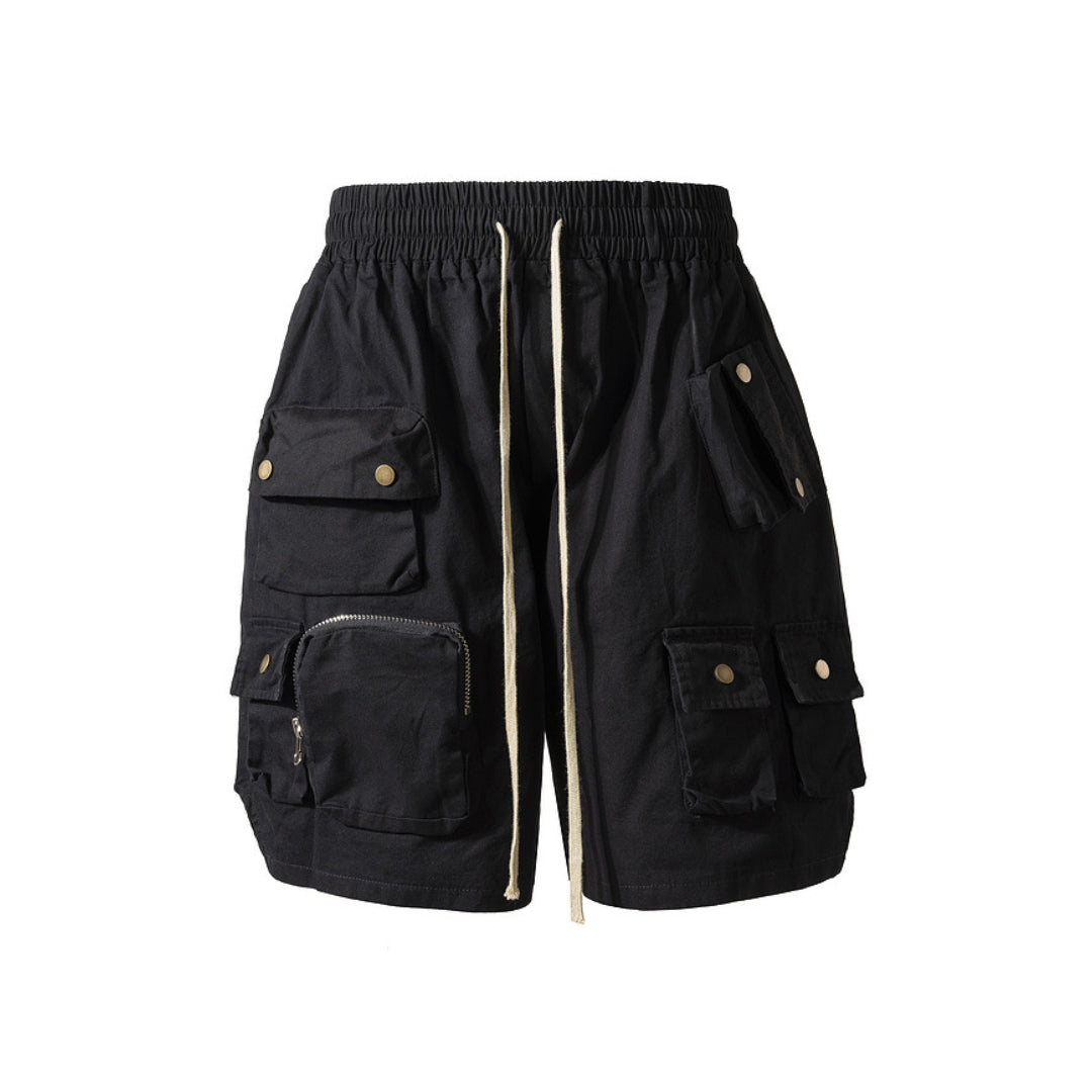 Shorts Cargo Tactiques En Coton Avec Taille Élastique Et Cordons Ajustables, Multiples Poches
