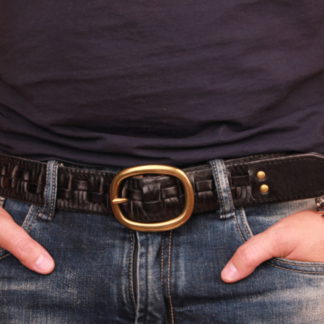 Ceinture En Cuir Véritable Tressé Cuivre Fait Main Avec Boucle En Laiton Style Vintage De Luxe