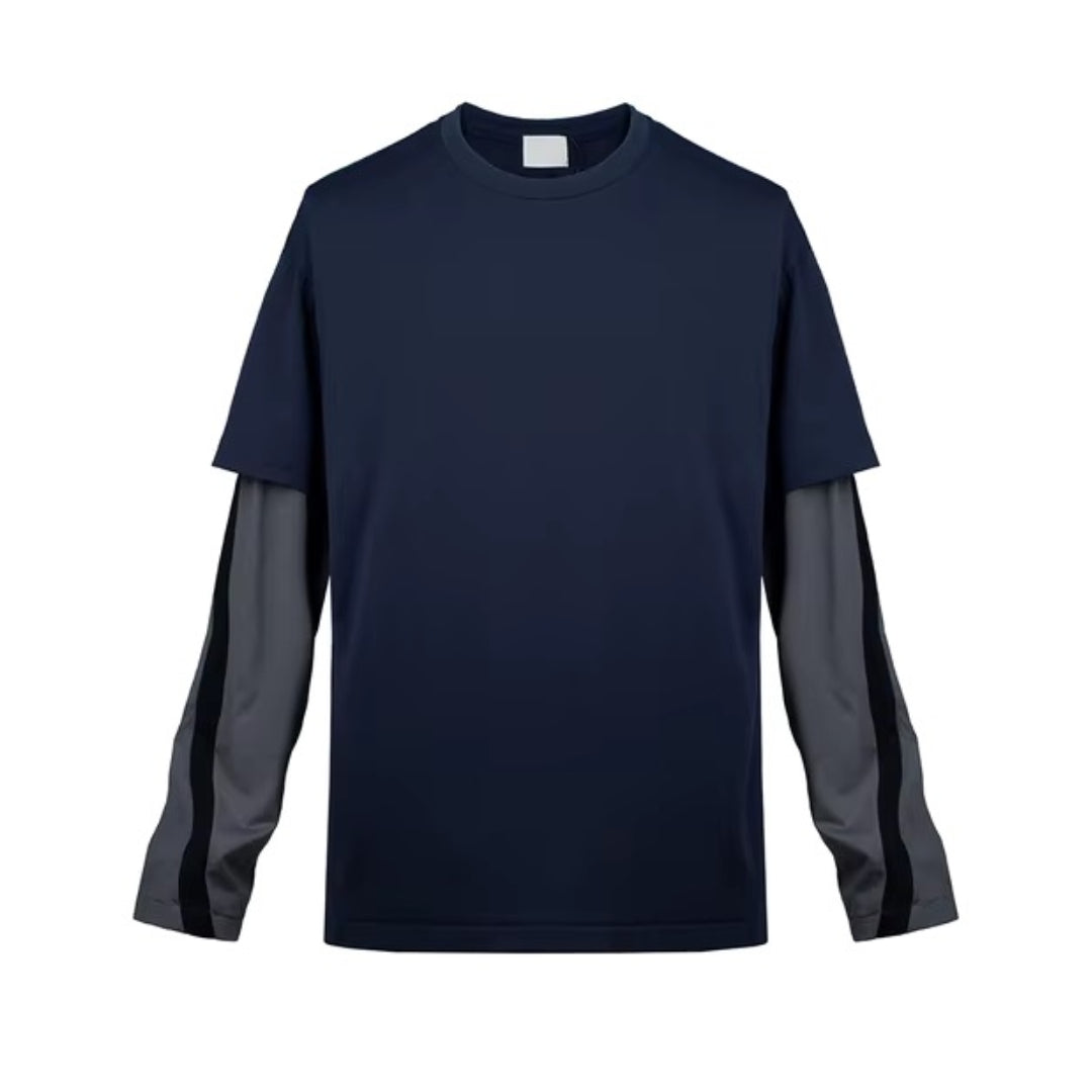 T Shirt Deux Pièces Rayé Couche Extérieure Oversize Avec Col Rond Et Manches Contrastées En Coton Pour Toutes Occasions