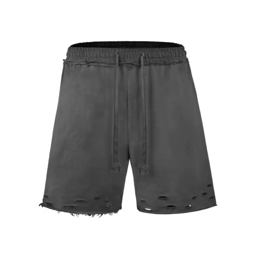Shorts Sweat Déchirés à Dégradé Vintage Y2K Punk Streetwear Coupe Large en Coton