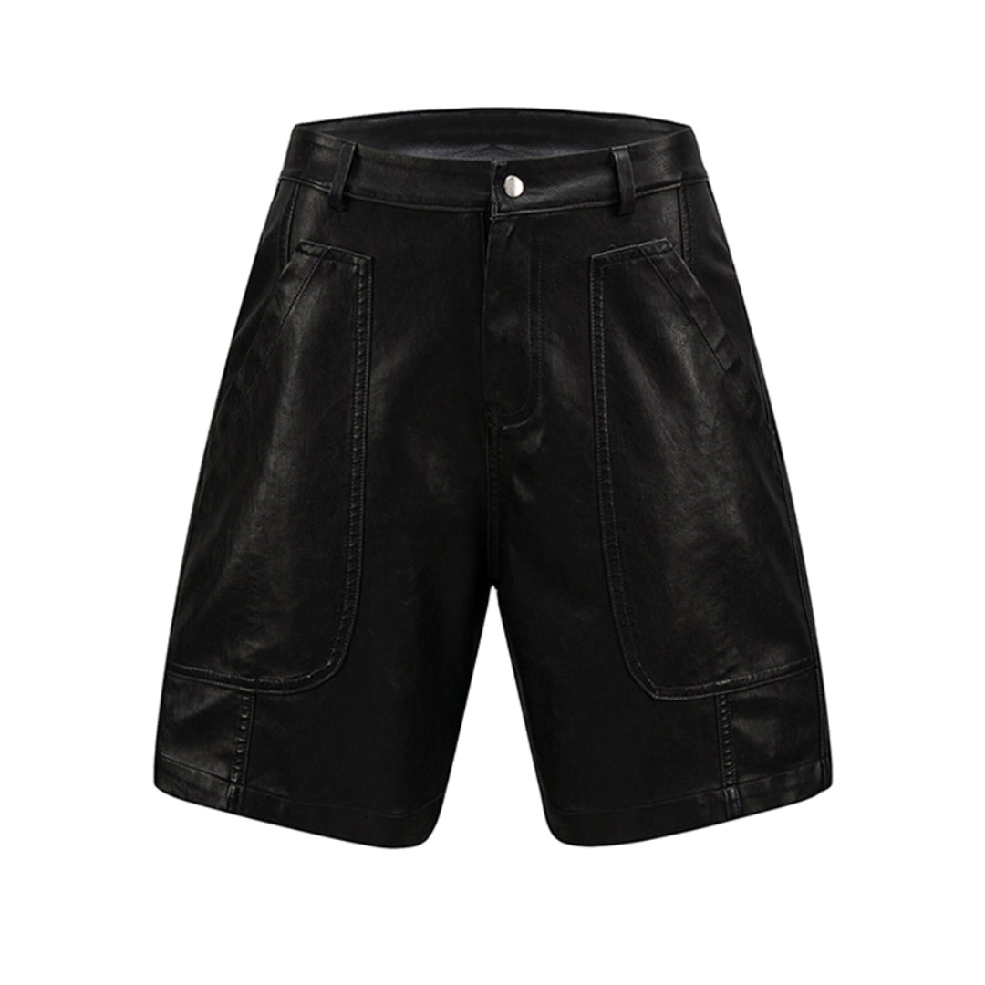 Shorts Dray Matte En Cuir Végan À Panneaux Zip Taille Mi Coupe Décontractée Et Longueur Genou