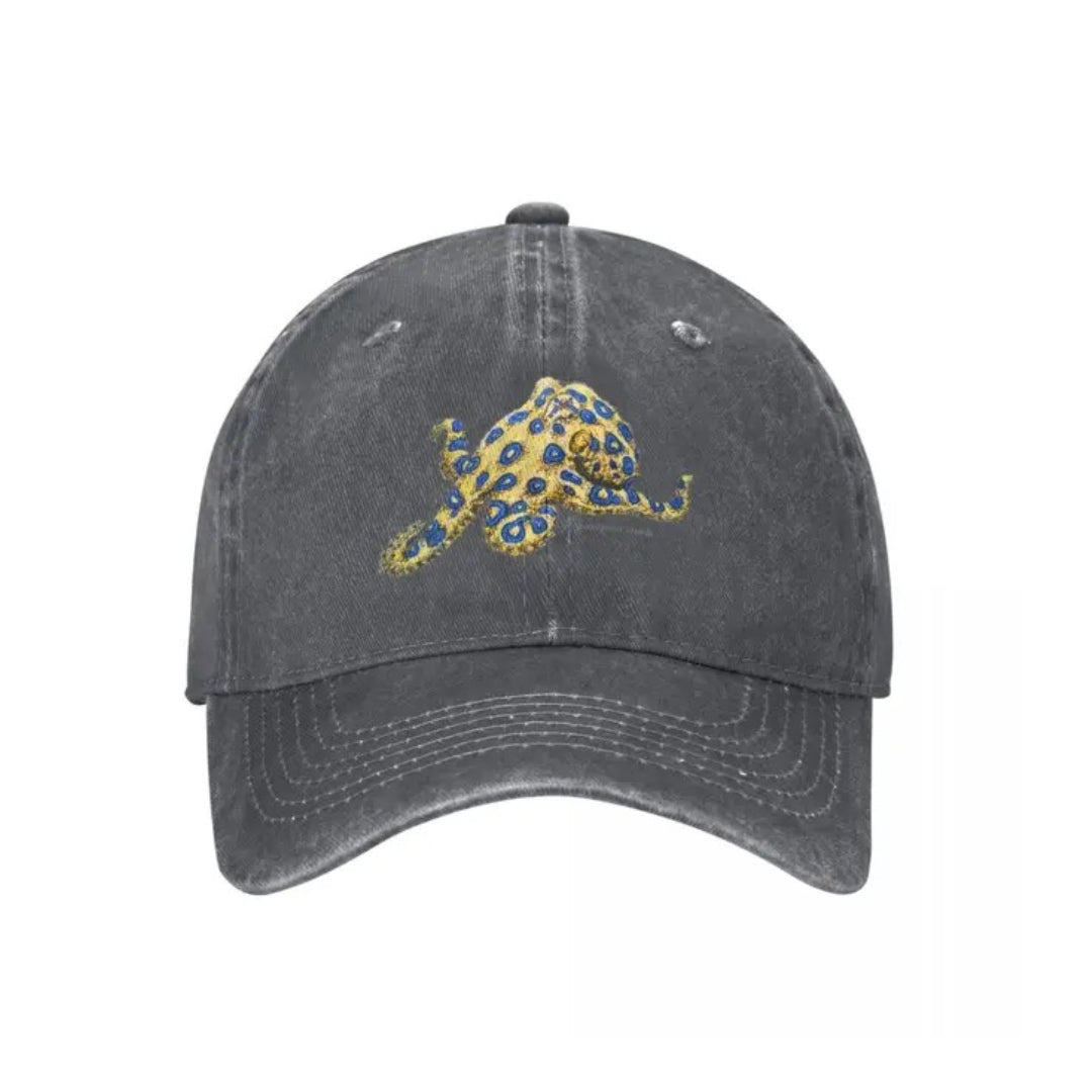 Casquette Pieuvre à Anneaux Bleus en Denim Vintage Brodée Réglable Style Marin Durable