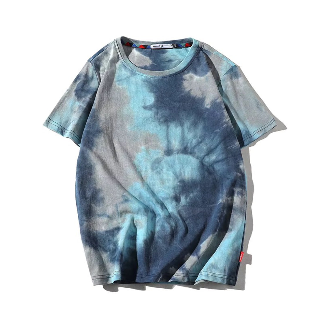 Artisanal Tie Dye T Shirt Vintage Coupe Décontractée En Coton Col Rond Dégradé Pour Style Rétro Moderne