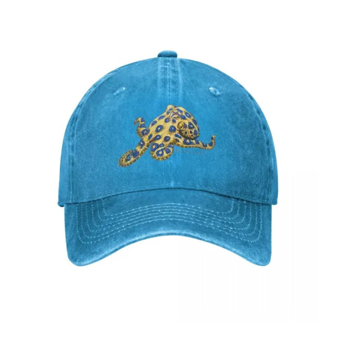 Casquette Pieuvre à Anneaux Bleus en Denim Vintage Brodée Réglable Style Marin Durable