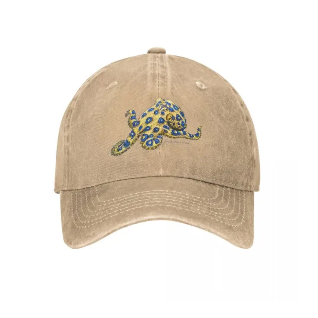 Casquette Pieuvre à Anneaux Bleus en Denim Vintage Brodée Réglable Style Marin Durable