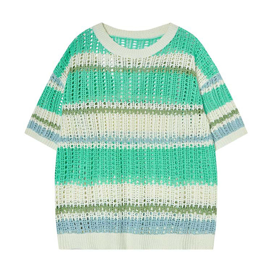 Riviera Tricot Ajouré À Rayures En Coton Crochet Léger Avec Texture Délicate Idéal En Couches Décontracté