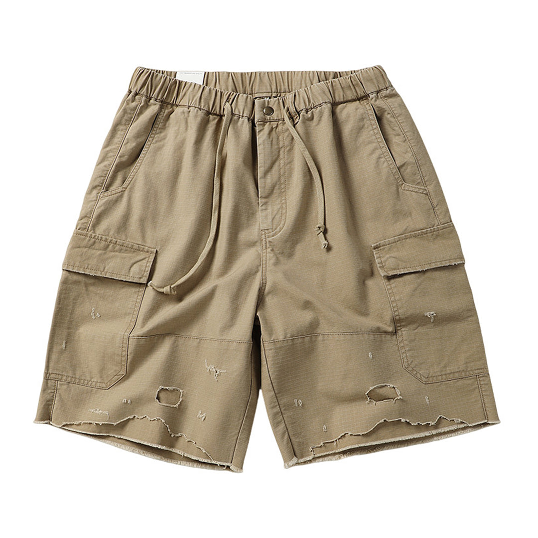 Shorts Cargo Camouflage En Coton Premium Avec Rips et Bord Brut Pour Style Militaire Durable Polyvalent
