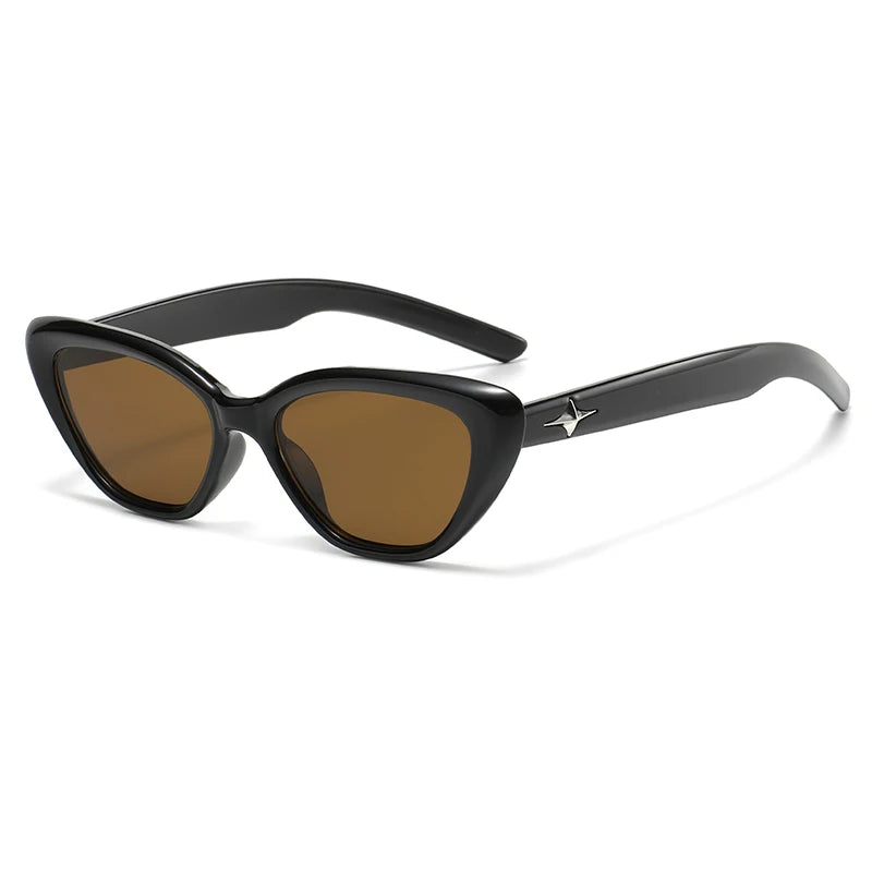 Lunettes de Soleil Forme Chat Nova Avec Monture Acétate Noire Brillante et Détails Étoiles sur Branches
