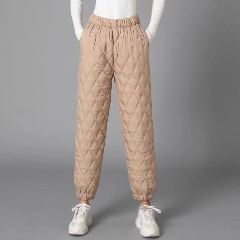 Nova Pantalon Matelassé Diamant Motif Avec Texture Léger Rembourré Ceinture Élastique Et Bords Côtes