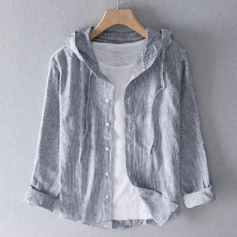 Chemise À Capuche En Lin Rayé Nova Mélange Lin Coton Léger Pour Été Confortable Et Décontractée