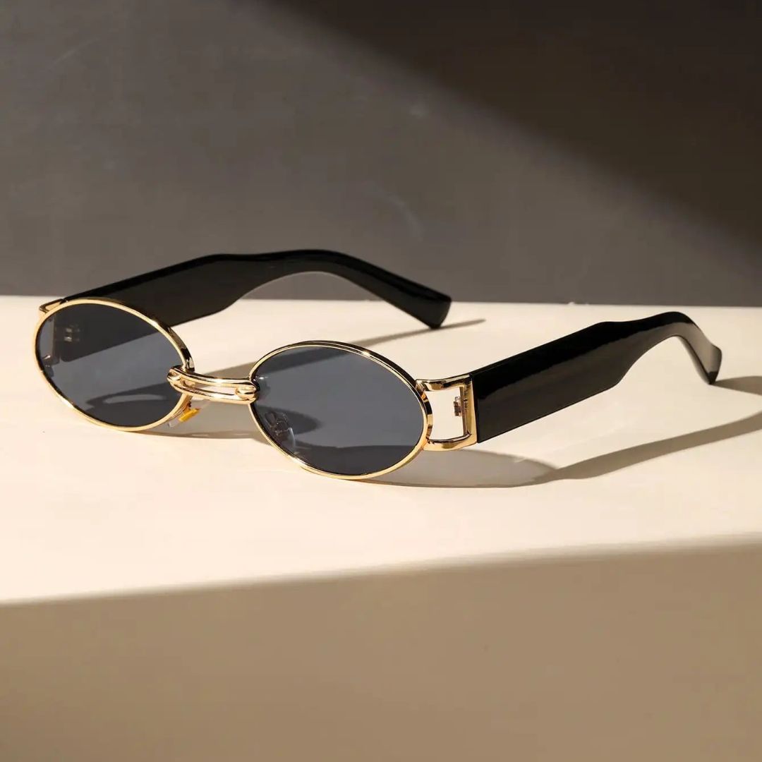 Lunettes De Soleil Vintage Ovales UV400 Protection Unisexe Monture Écaille De Tortue Cadre Métal Doré Style Classique