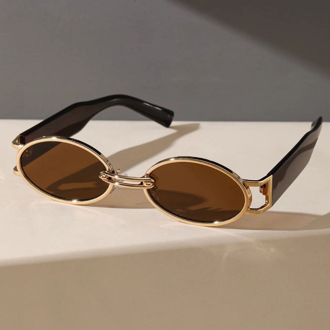 Lunettes De Soleil Vintage Ovales UV400 Protection Unisexe Monture Écaille De Tortue Cadre Métal Doré Style Classique