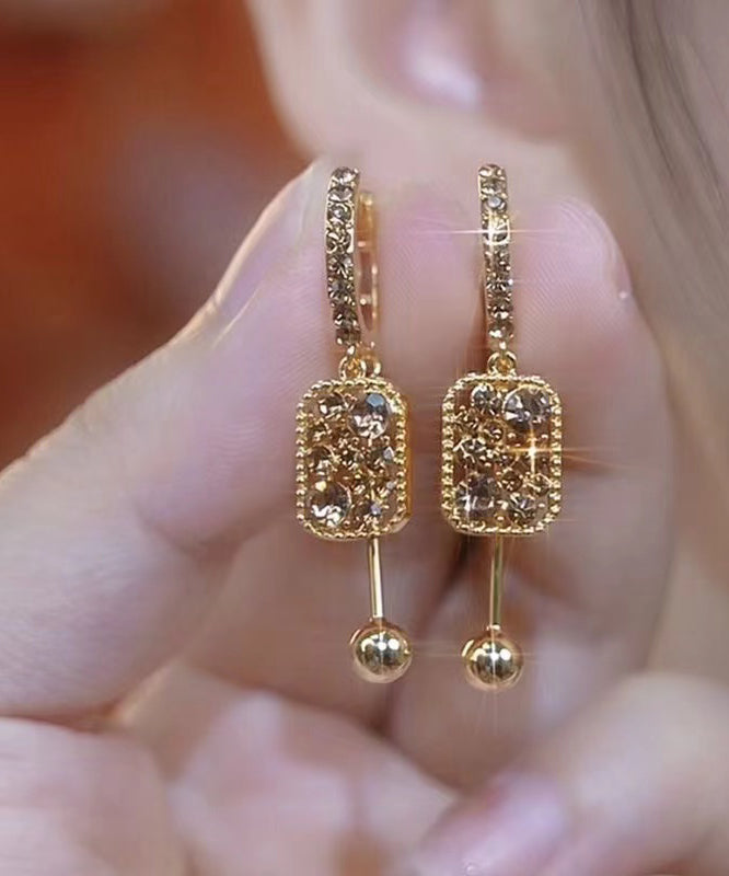 Boucles d'oreilles pendantes fantaisie en argent sterling et cristal de zircon surdoré - Amawinc