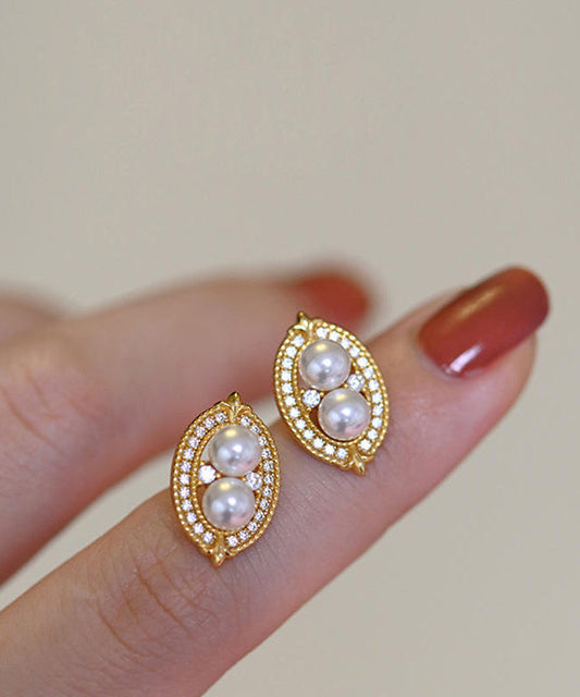 Boucles d'oreilles fantaisie en forme de goutte d'eau avec perles de zircon et cuivre doré - Amawinc