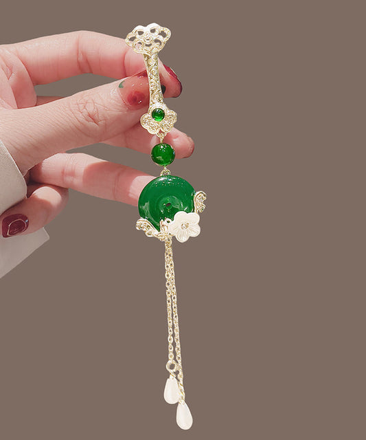 Broche fantaisie en alliage vert jade avec boucle ping-pong et pompon floral - Amawinc