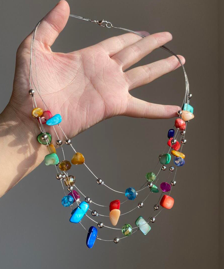 Collier fantaisie en alliage multicolore avec coquillages et princesse superposée pour les fêtes - Amawinc