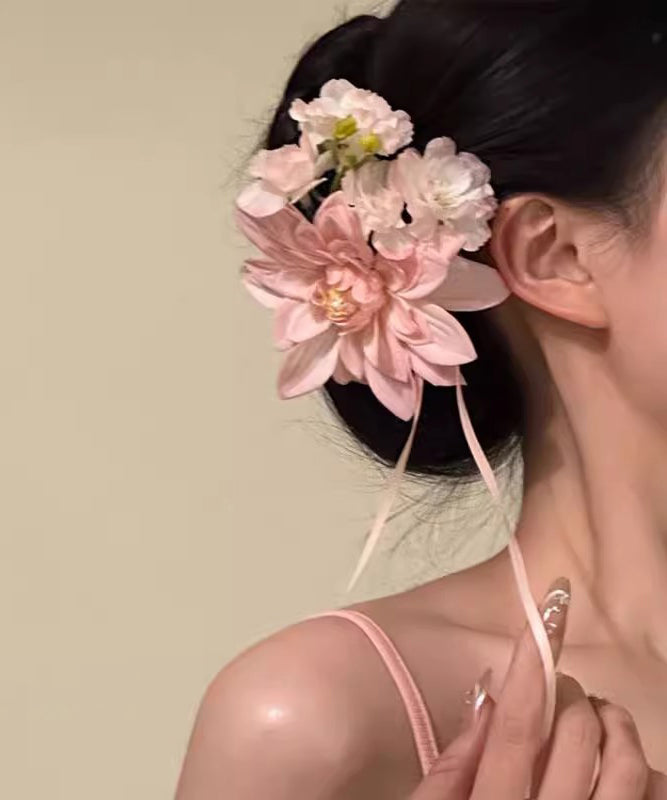 Épingle à cheveux fantaisie en alliage rose avec ruban floral - Amawinc