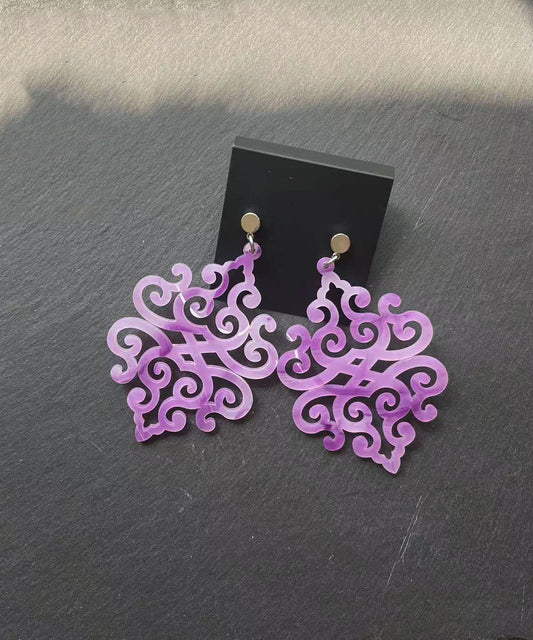 Boucles d'oreilles fantaisie violettes en acrylique ajouré en forme de nuage en forme de goutte - Amawinc