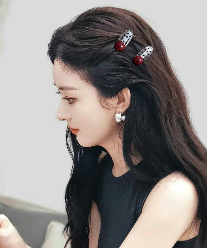 Épingle à cheveux fantaisie en acrylique rouge avec perles et pois - Amawinc