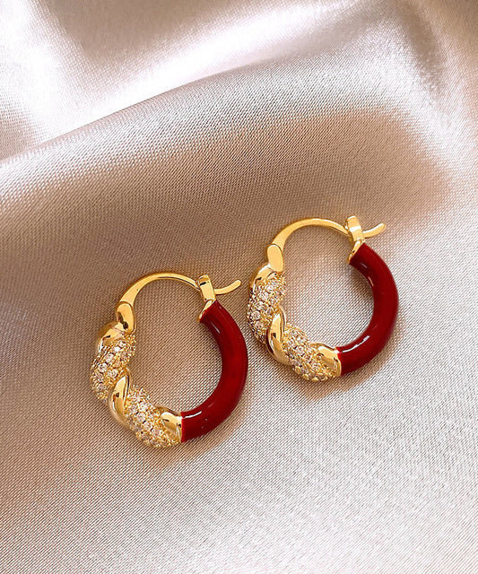 Boucles d'oreilles créoles fantaisie en alliage de cuivre rouge et zircon - Amawinc