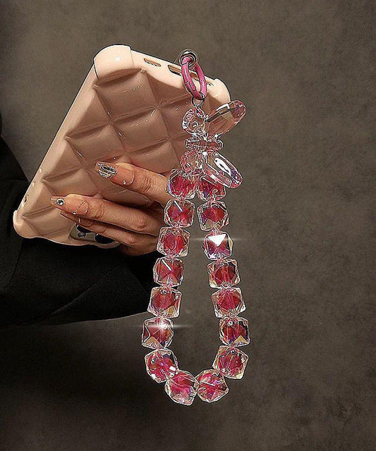 Chaîne de téléphone en métal rouge fantaisie avec nœud en cristal - Amawinc