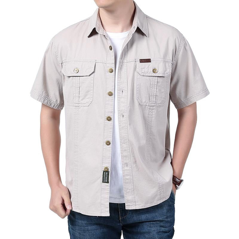 Chemise Pour Homme Coupe Décontractée Manches Courtes En Mélange De Coton À Fermeture À Boutons Avec Poches Poitrine
