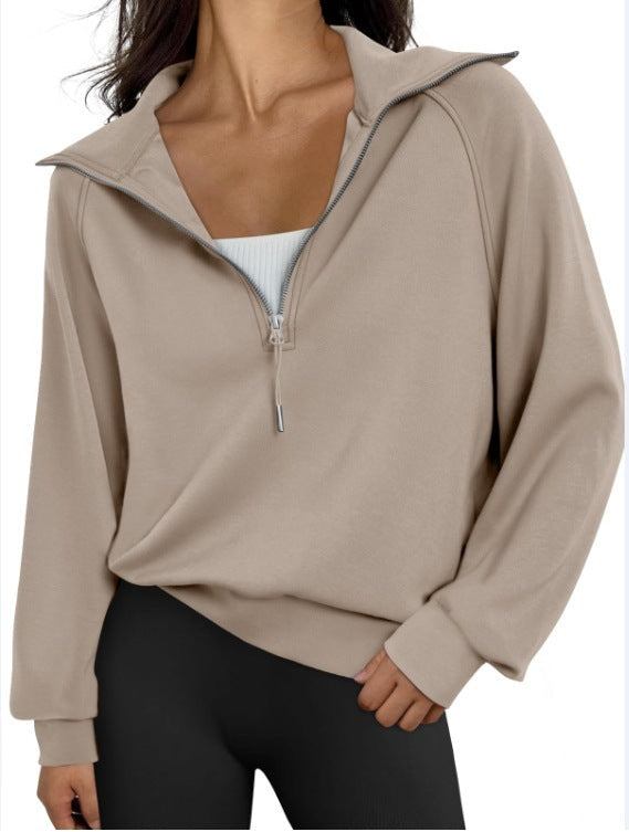 Damen lässiger Sweatpullover mit hohem Kragen und Reißverschluss Amawinc