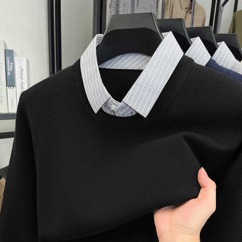 Damen Strickpullover mit integriertem Hemdkragen Amawinc