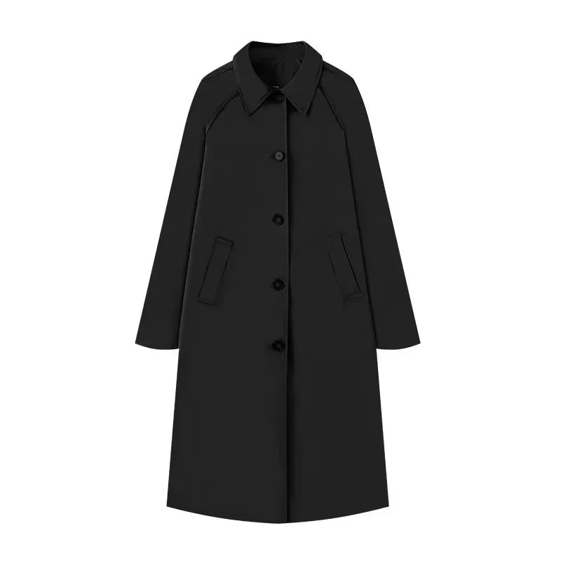 Manteau Femme Longueur Midi Coupe Droite Décontractée Mélange Laine Manches Raglan Fermeture Boutons