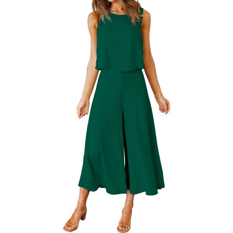 Damen Jumpsuit mit fließendem Schnitt und weitem Bein Amawinc