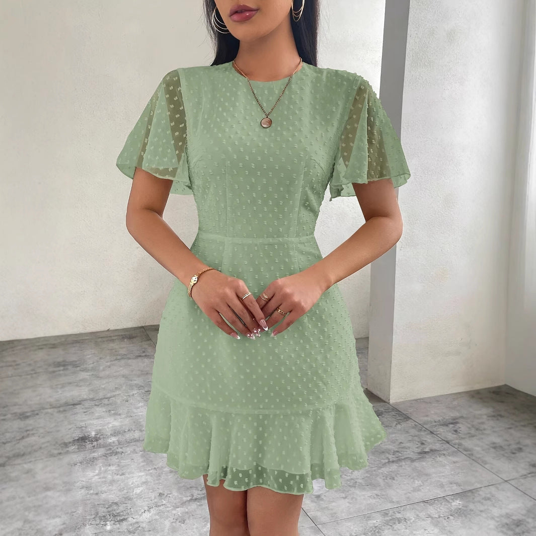 Robe Femme Amawinc A Ligne Jacquard À Pois Manches Courtes Longueur Mini Évasée Estivale
