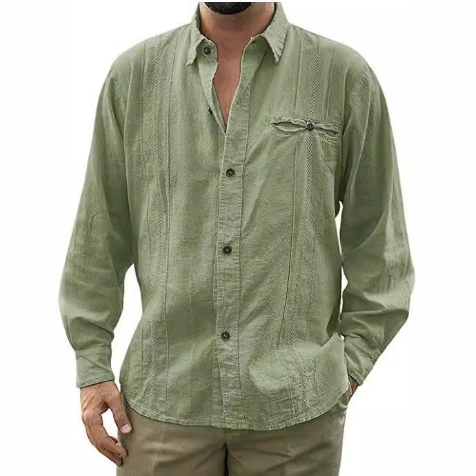 Chemise En Lin Pour Homme Coupe Décontractée Manches Longues Boutons Poche Poitrine Nordisk Flair Amawinc