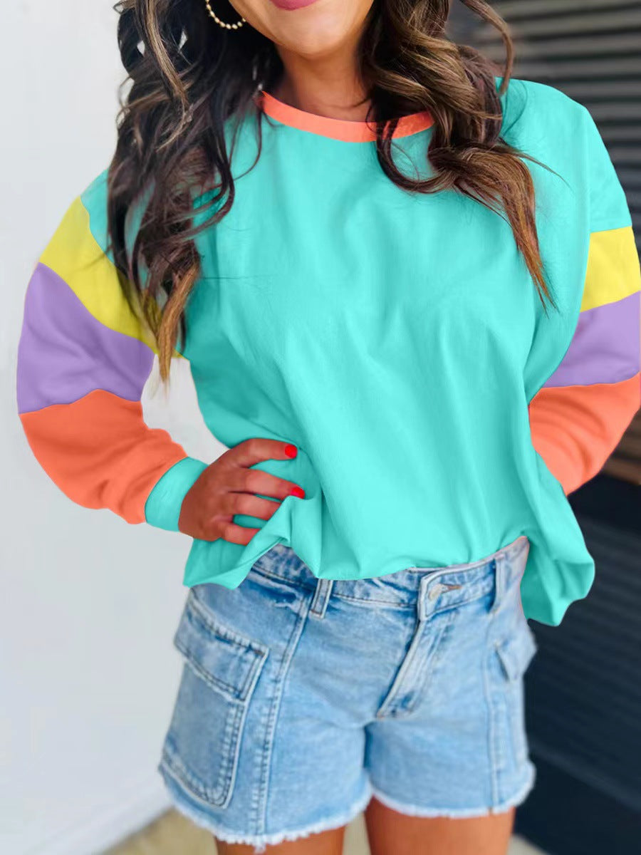 Damen lässiger Sweatshirt mit kontrastierenden Ärmeln Amawinc