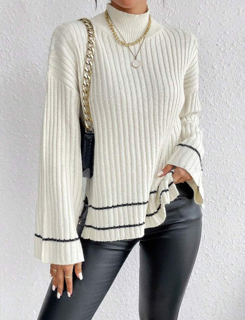 Pull Femme Hiver Coupe Décontractée En Maille Côtelée Tricot Épais Et Élégant Pour Femme Moderne
