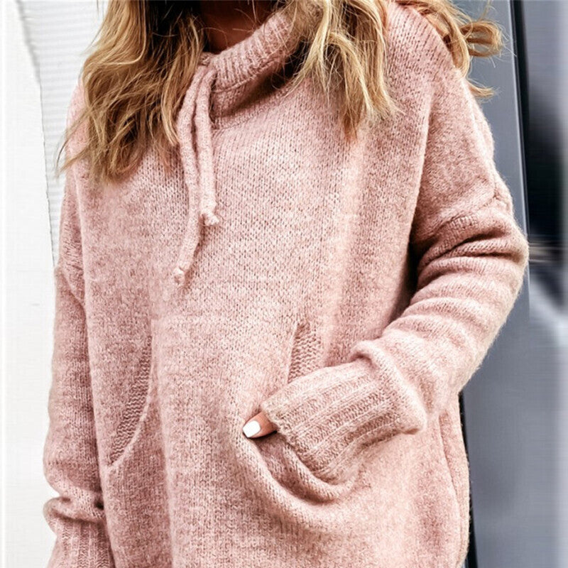 Damen lässiger Pullover mit Kapuze und strukturiertem Gewebe Amawinc