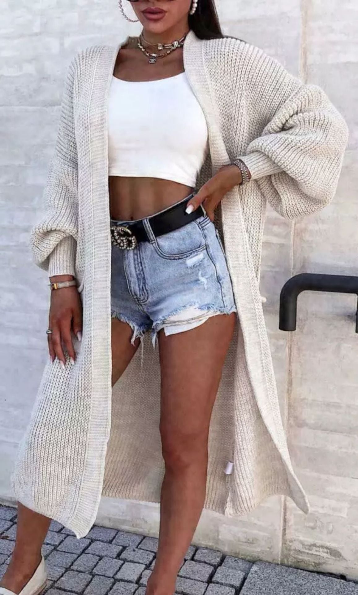 Damen Strickmantel mit weitem Schnitt und tiefen Taschen Amawinc