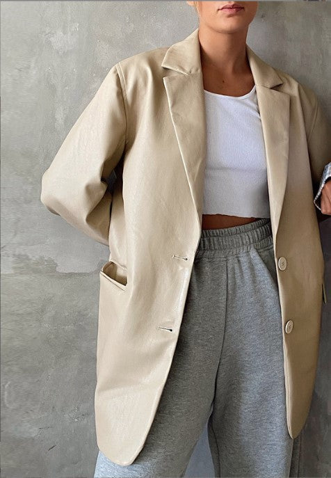 Damen Oversized Kunstleder Blazer Amawinc