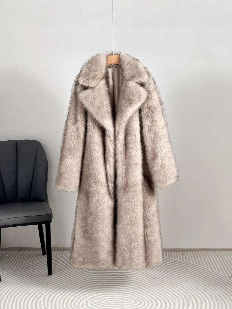 Damen Luxus Kunstfell Mantel Amawinc