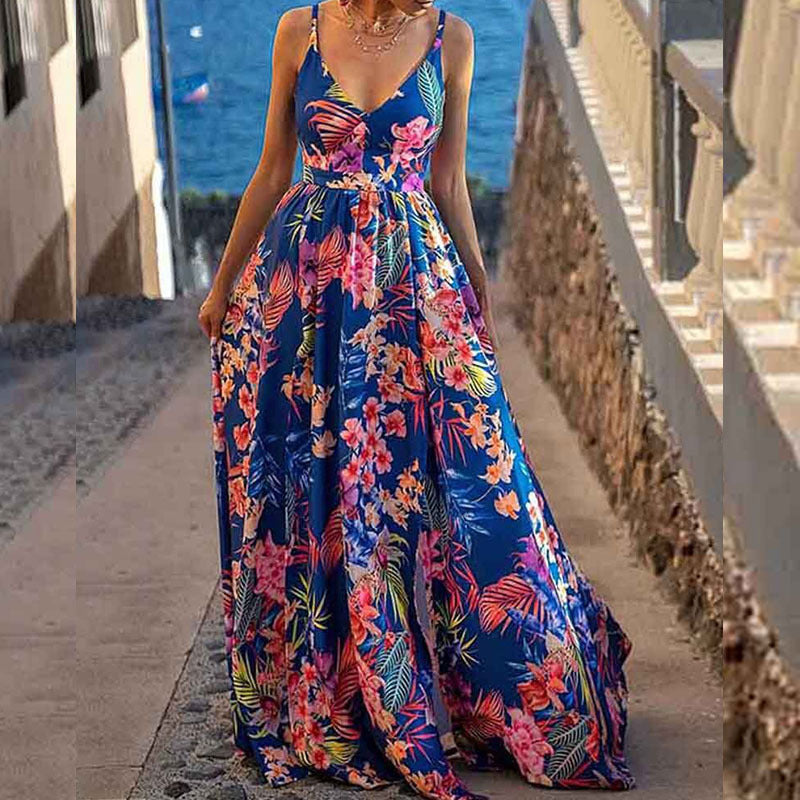 Robe Maxi Femme Ligne A Légère Et Respirante Bretelles Spaghetti Imprimé Été Pour Journées Chaudes
