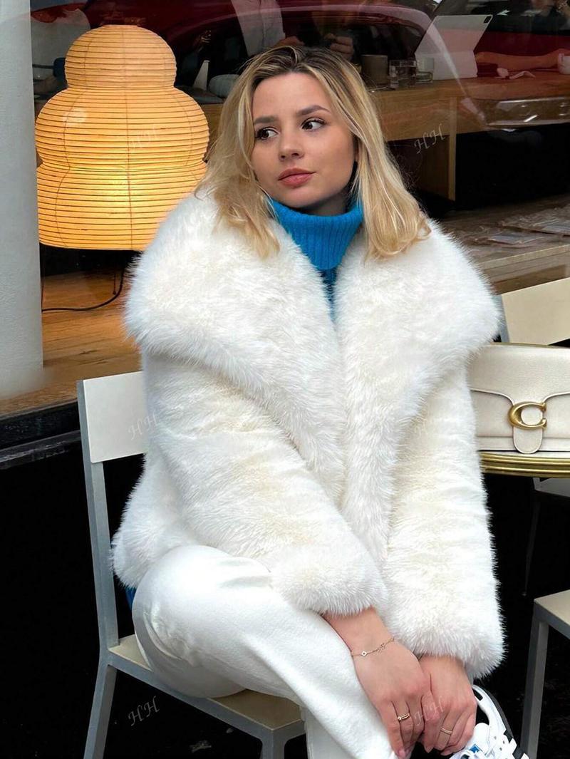 Damen Modischer Kunstpelz-Cropped-Jacke mit voluminösen Ärmeln Amawinc